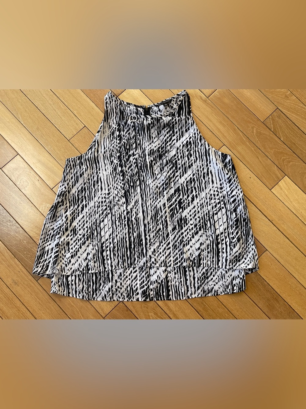 Zac & Rachel Black White Abstract Print Sleeveless Layered Blouse Top XL